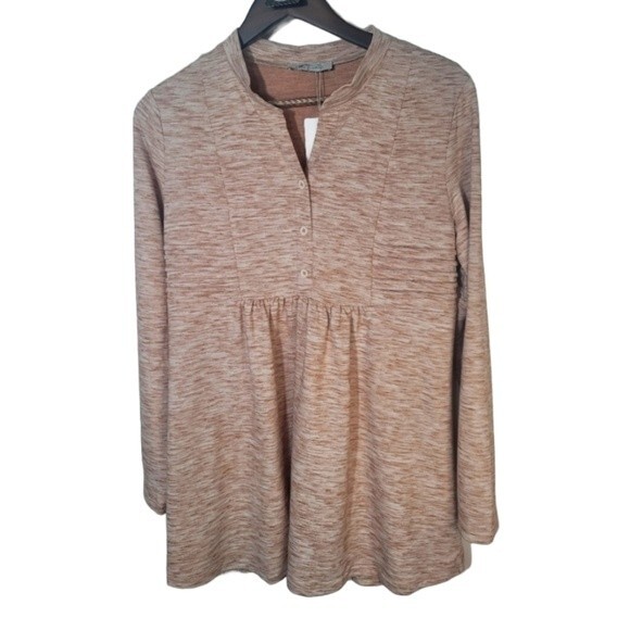 Sese Code Peplum Long-sleeve Top Taupe & Cream Size Large - Picture 1 of 9